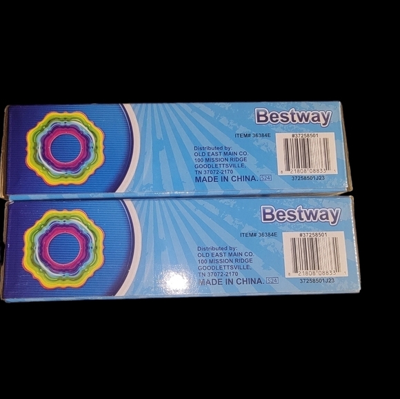 (2) Bestway H2O GO Rainbow Colors Ribbons Inflatable Pool And Beach Round Tube - Picture 2 of 4